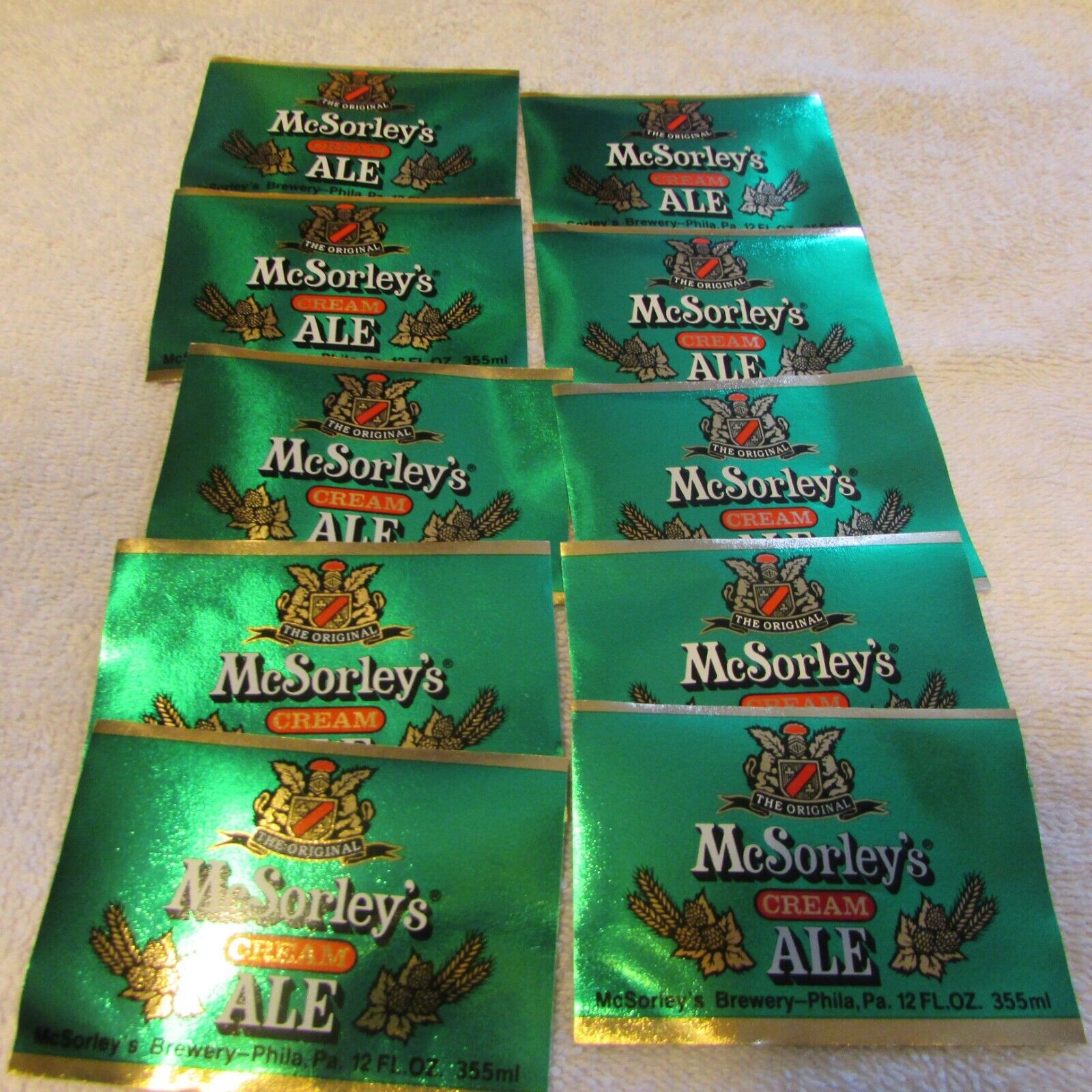 10 vintage McSorley\'s Cream Ale Beer labels Philadelphia Pa.