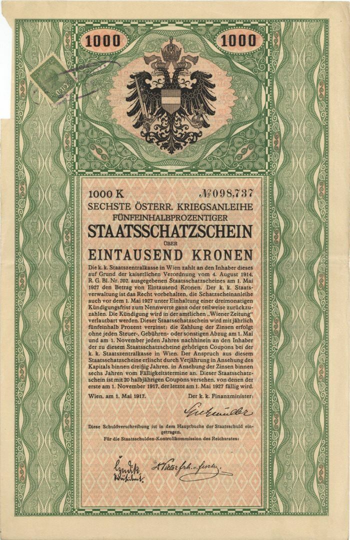 Austria - 1,000 Kronen Bond - Foreign Bonds