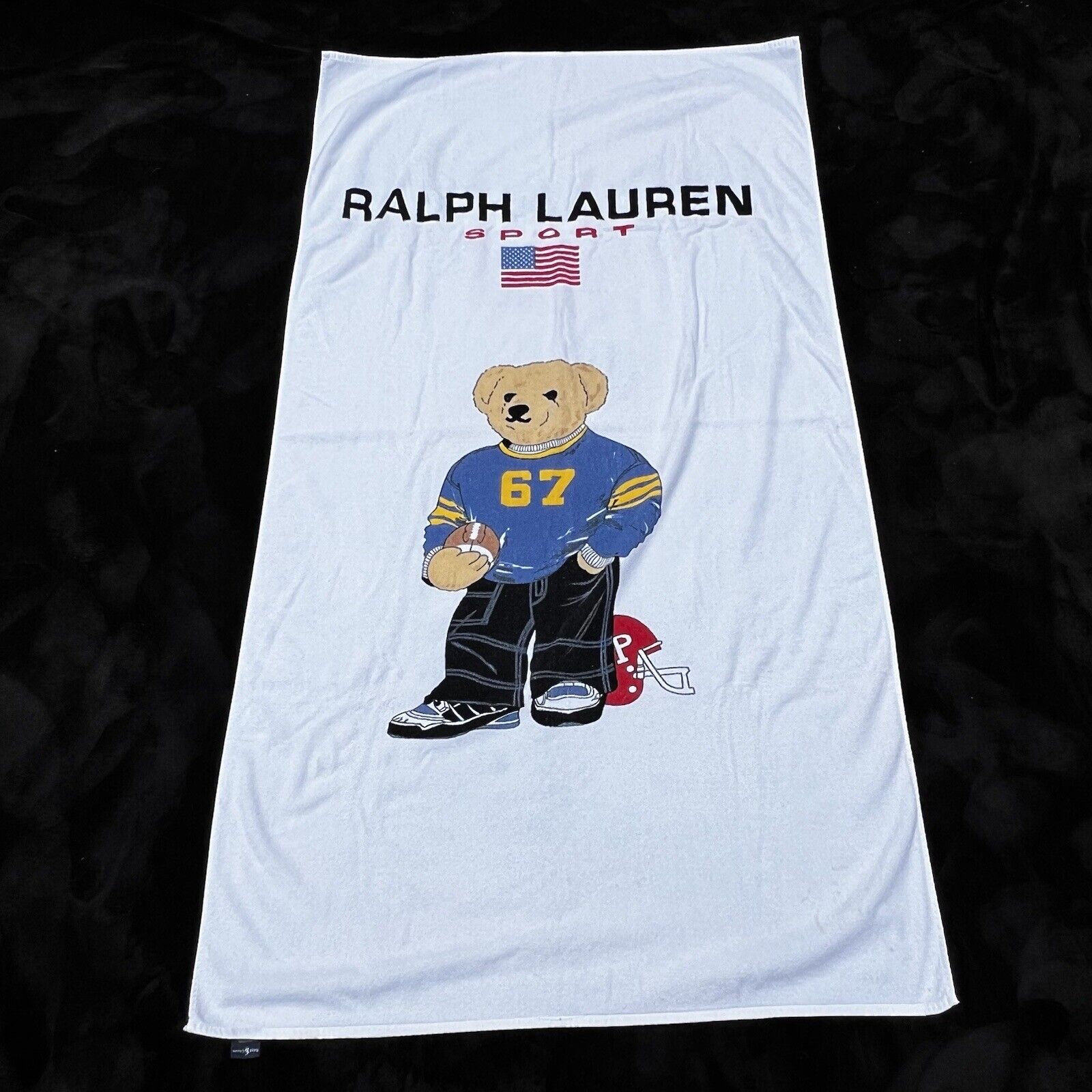Ralph Lauren Sport Vintage 67 Football Bear Large Beach / Bath Towel Rare Find