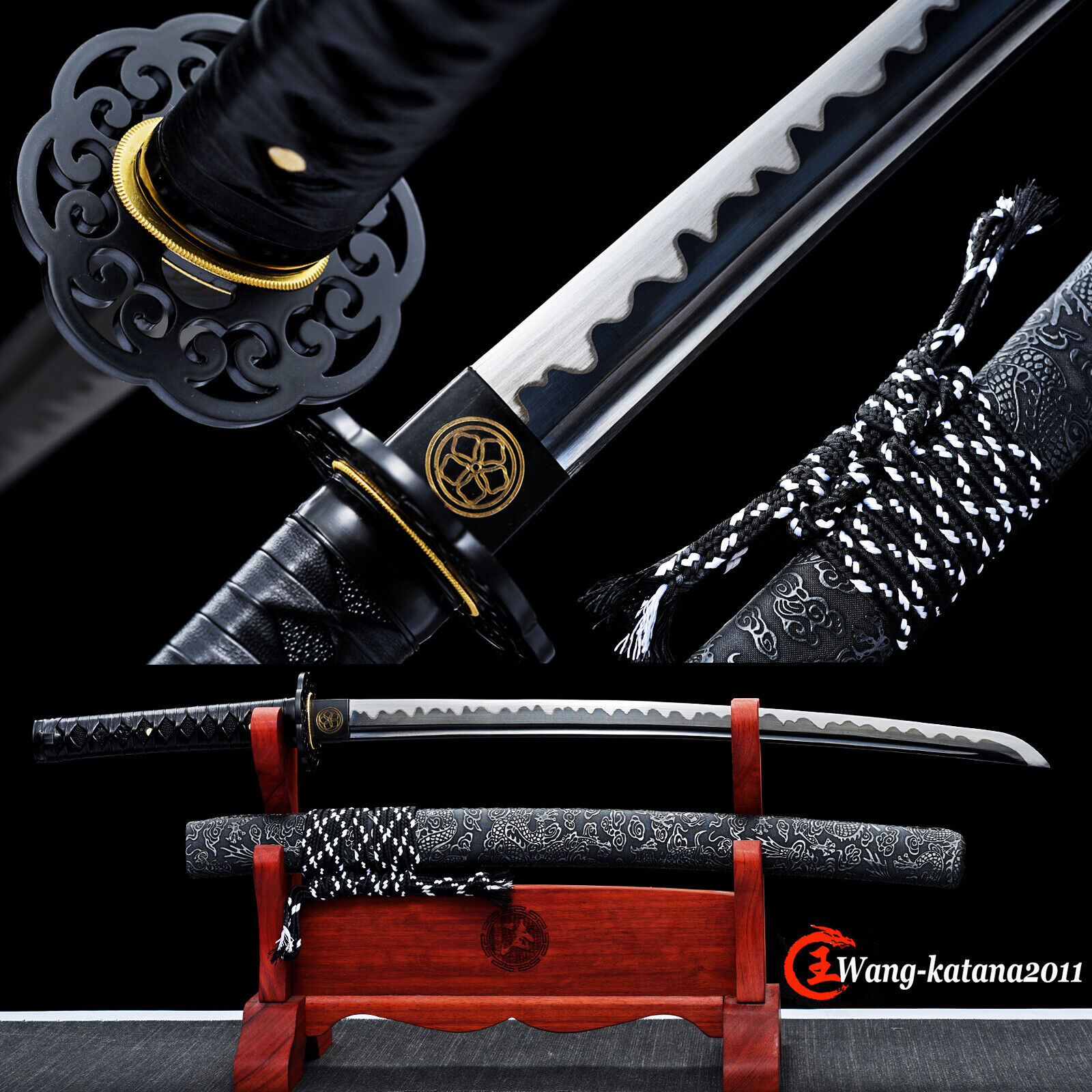 All Black Wakizashi T10 High Carbon Steel Combat Ready Japanese Samurai Sword