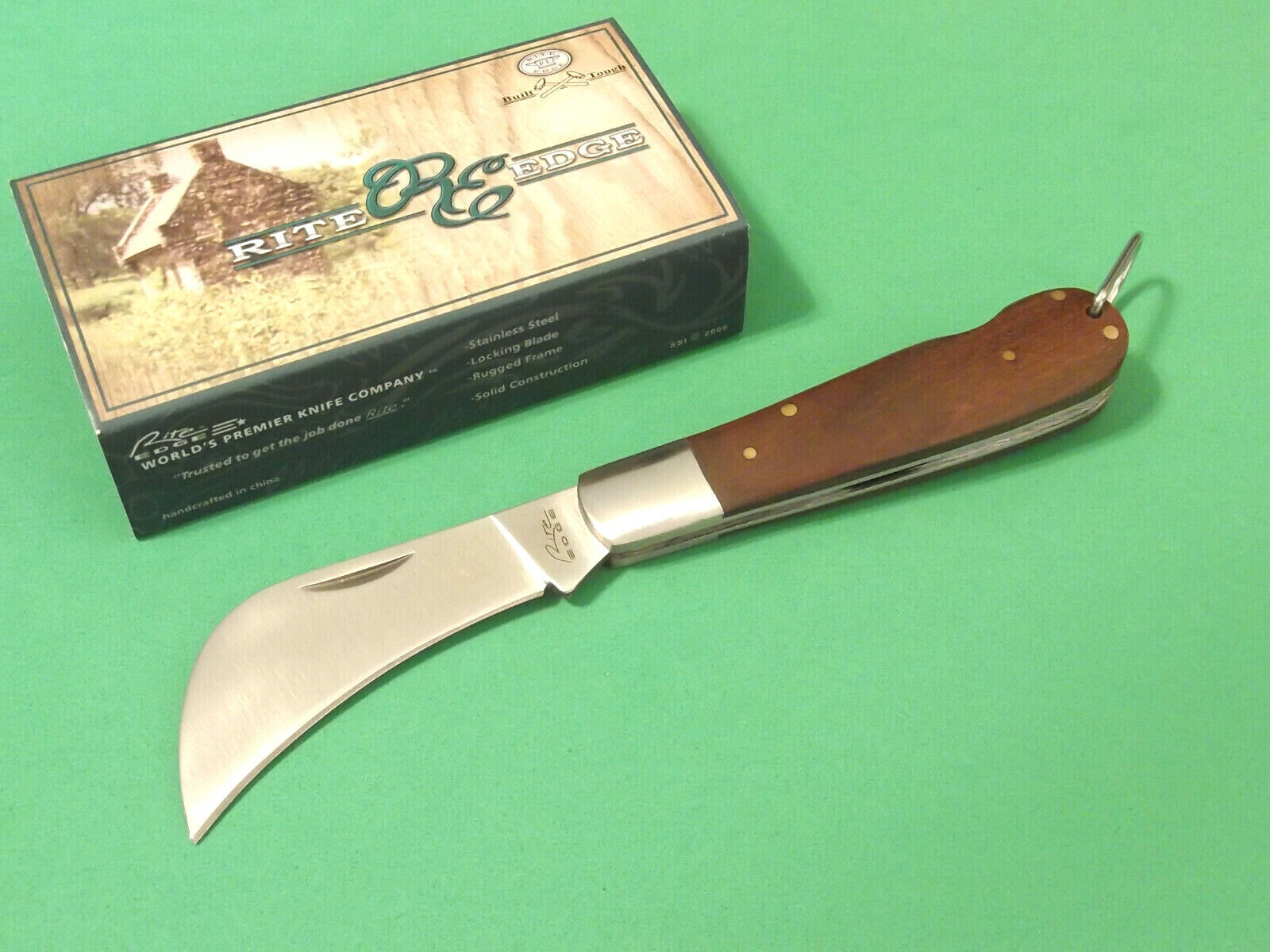 Rite EDGE 210600 Hawkbill wood handle folding lockback pocket knife 4\