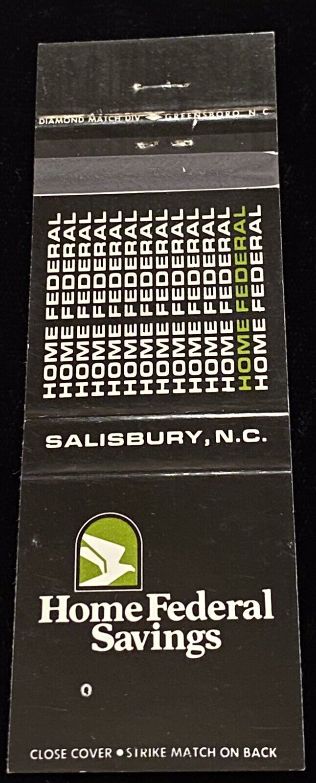 HOME Federal Savings Salisbury North Carolina Vintage Matchbook Cover B-3199