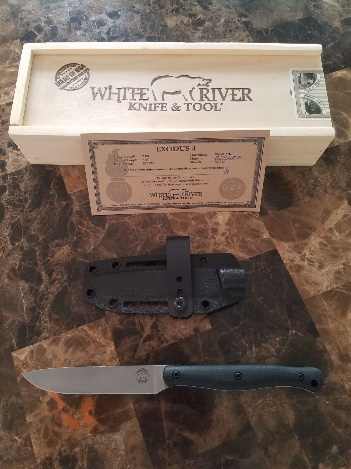 White River Knives Exodus 4 - S35VN Steel / Black Micarta Handle / Kydex Sheath