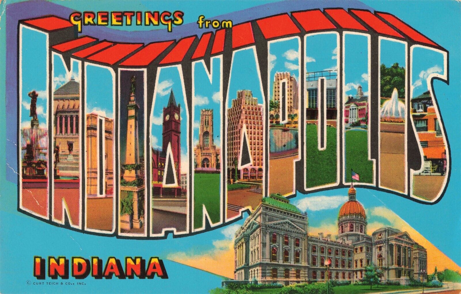 Greetings from Indianapolis Indiana Large Letter Postcard E126