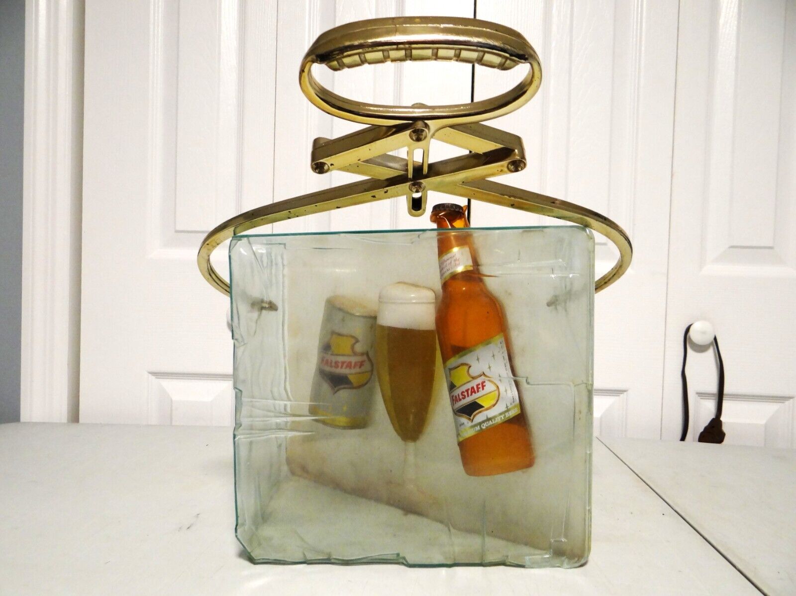 Scarce Vtg Falstaff Beer Bar Sign St Louis Mo Can Bottle Glass In Ice Block Cube