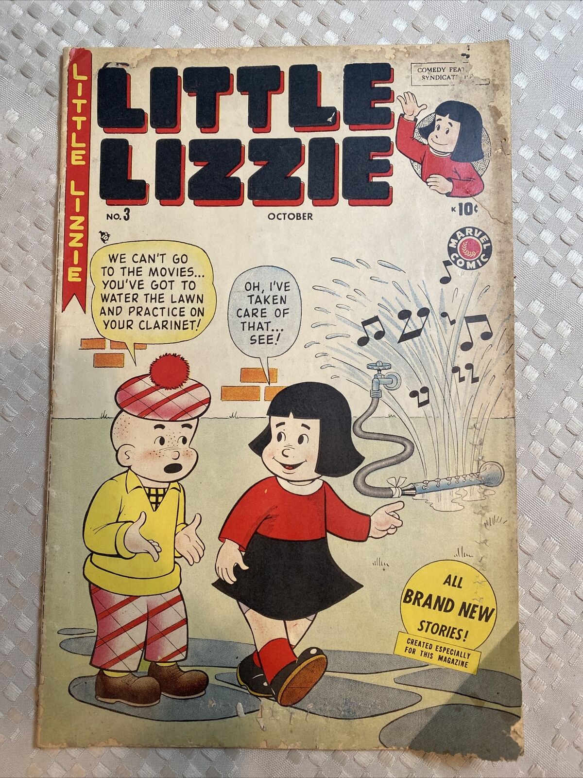 LITTLE LIZZIE #3 Marvel comic 1949 CLARINET-SPRINKLER COVER