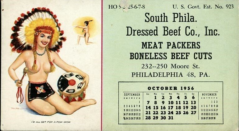 October 1956 South Philadelphia Dressed Beef Sexy Woman ink Blotter Calendar