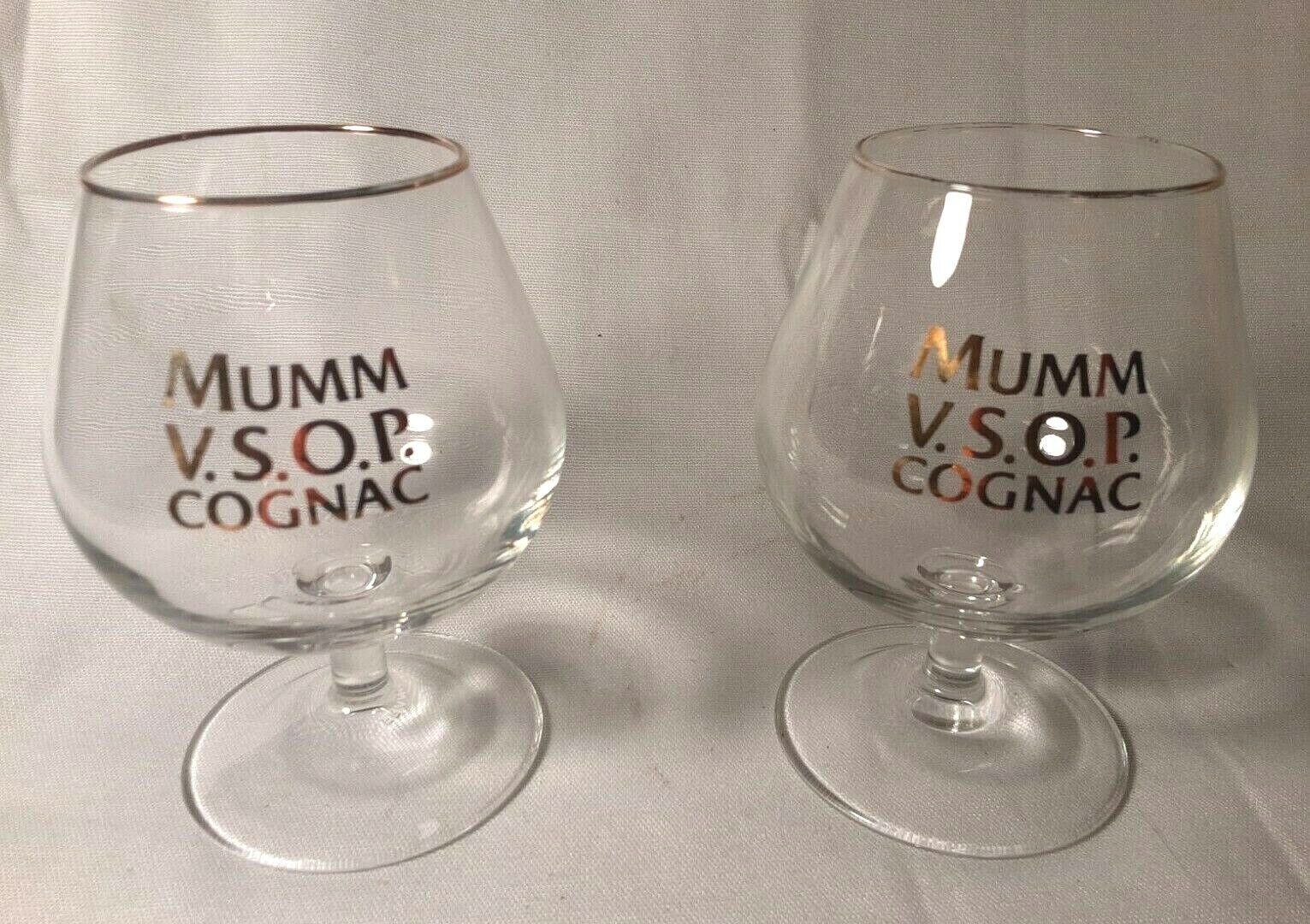 Pair of Vintage Mumm V.S.O.P. Cognac Snifter Glasses W/ Gold Rim 4-3/8\