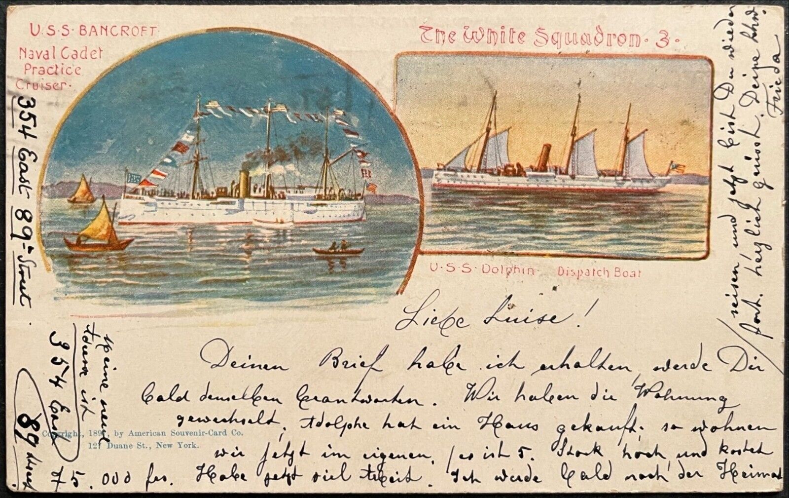 1897 Naval PC USS Bancroft USS Dolphin American Souvenir Card Co.