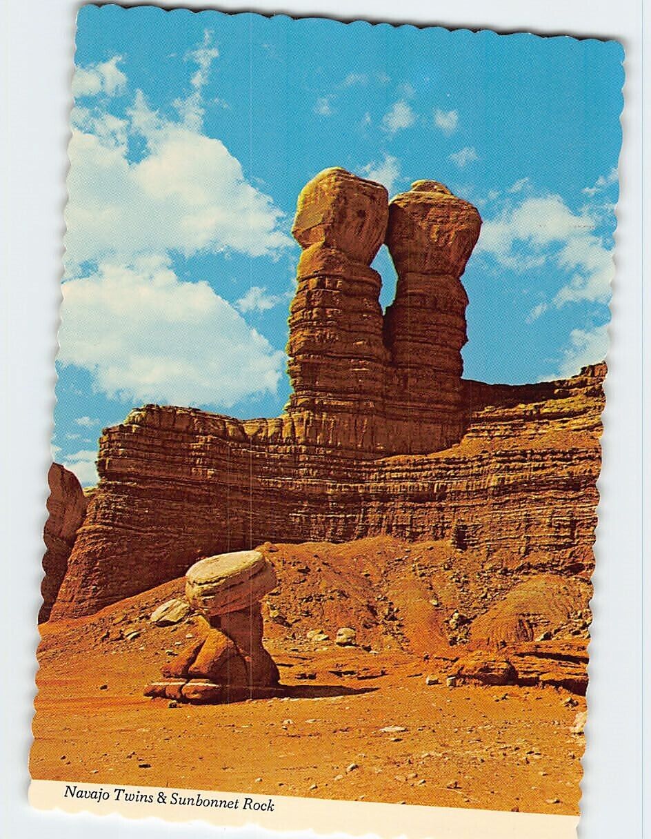 Postcard Navajo Twins & Sunbonnet Rock, Bluff, Utah