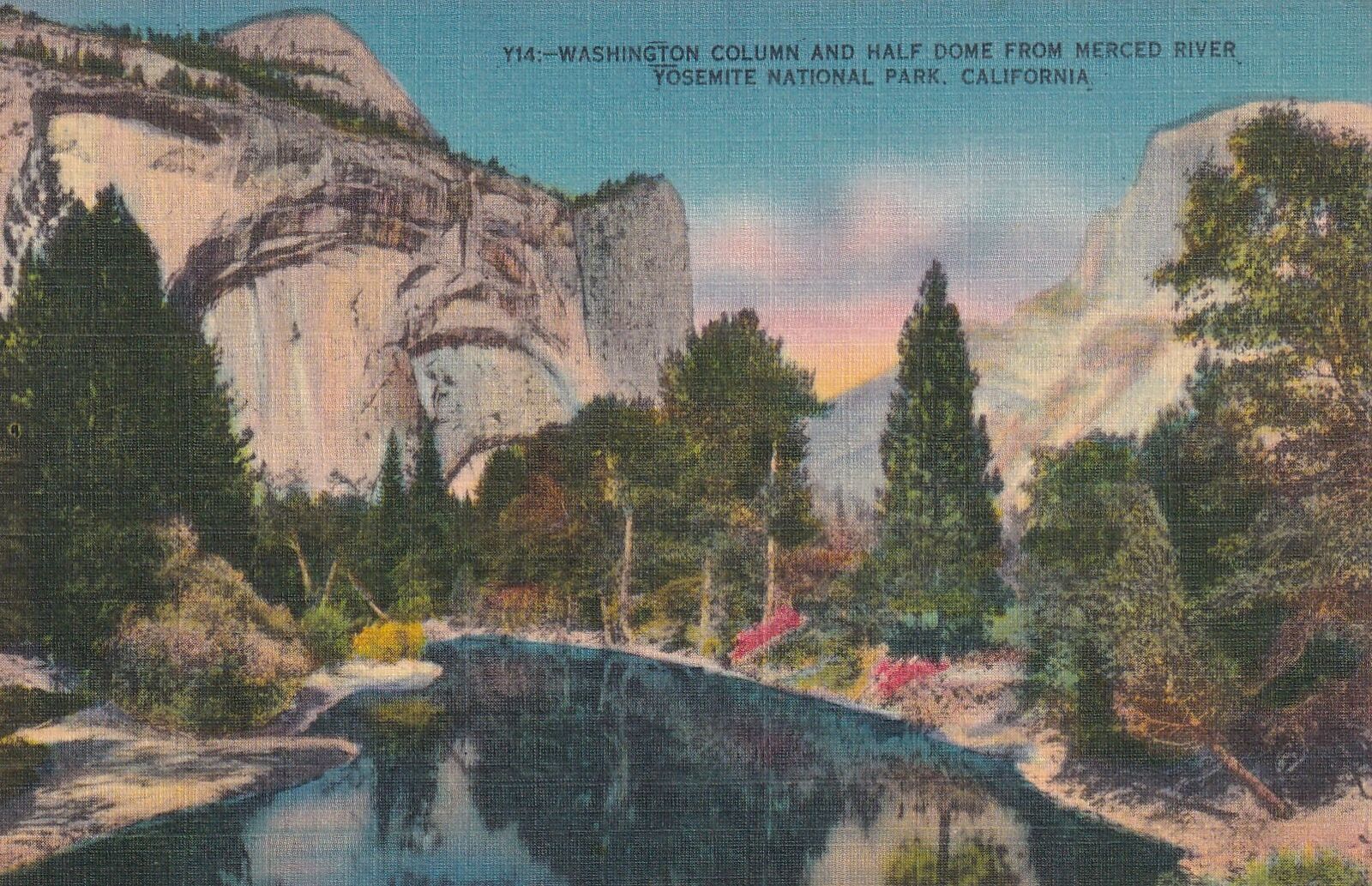 CA-California Yosemite Half Dome Washington Column Vintage Postcard D48