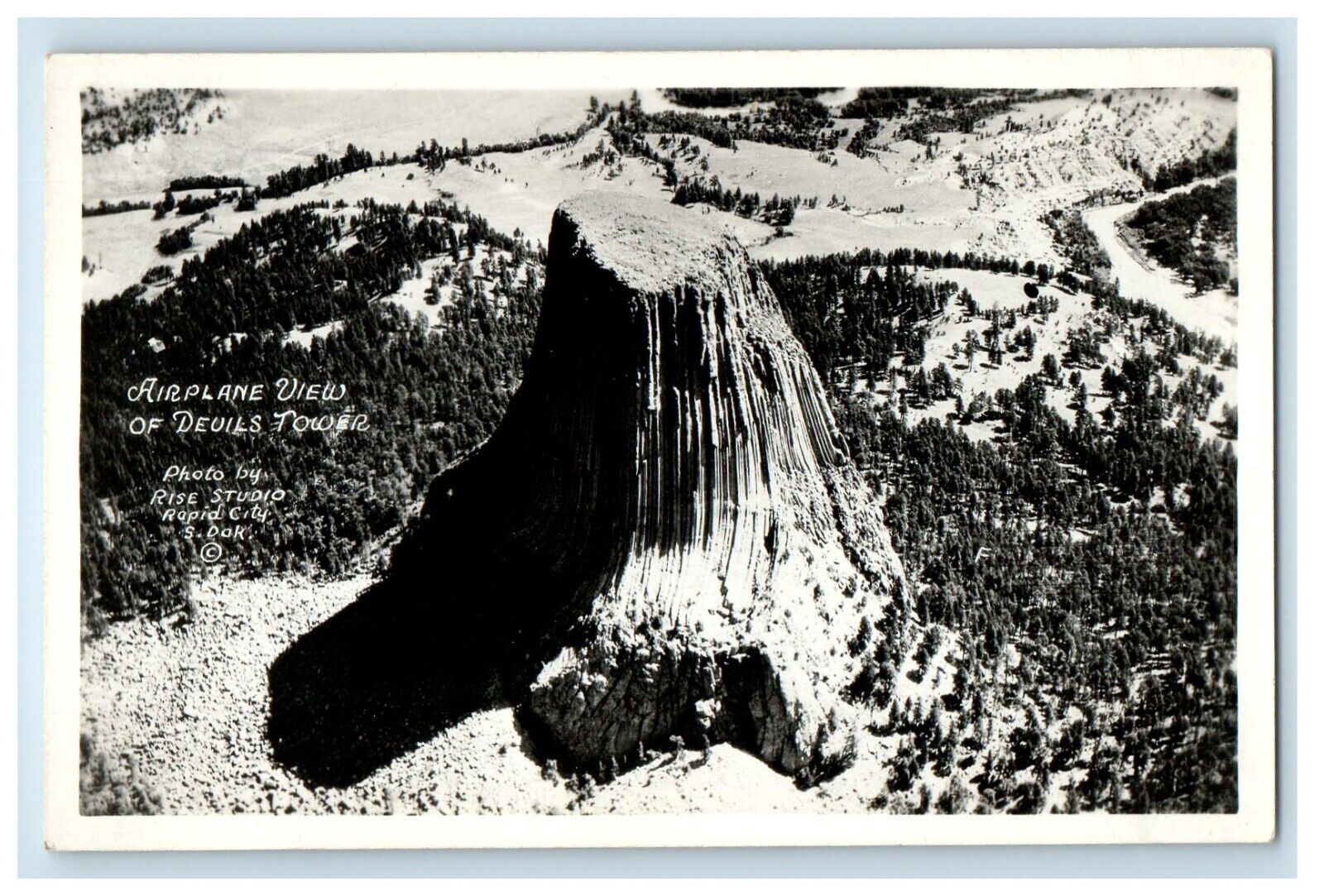 c1940\'s Airplane View Devil\'s Tower Rapid City South Dakota RPPC Photo Postcard