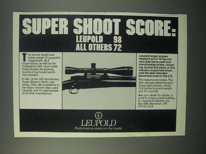 1982 Leupold Scopes Ad - Super Shoot Score