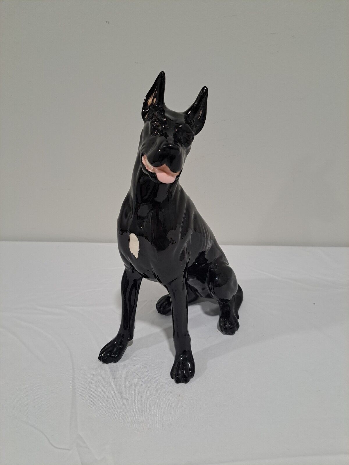 Vintage MCM Large Great Dane Dog Statue Black Ceramic 12