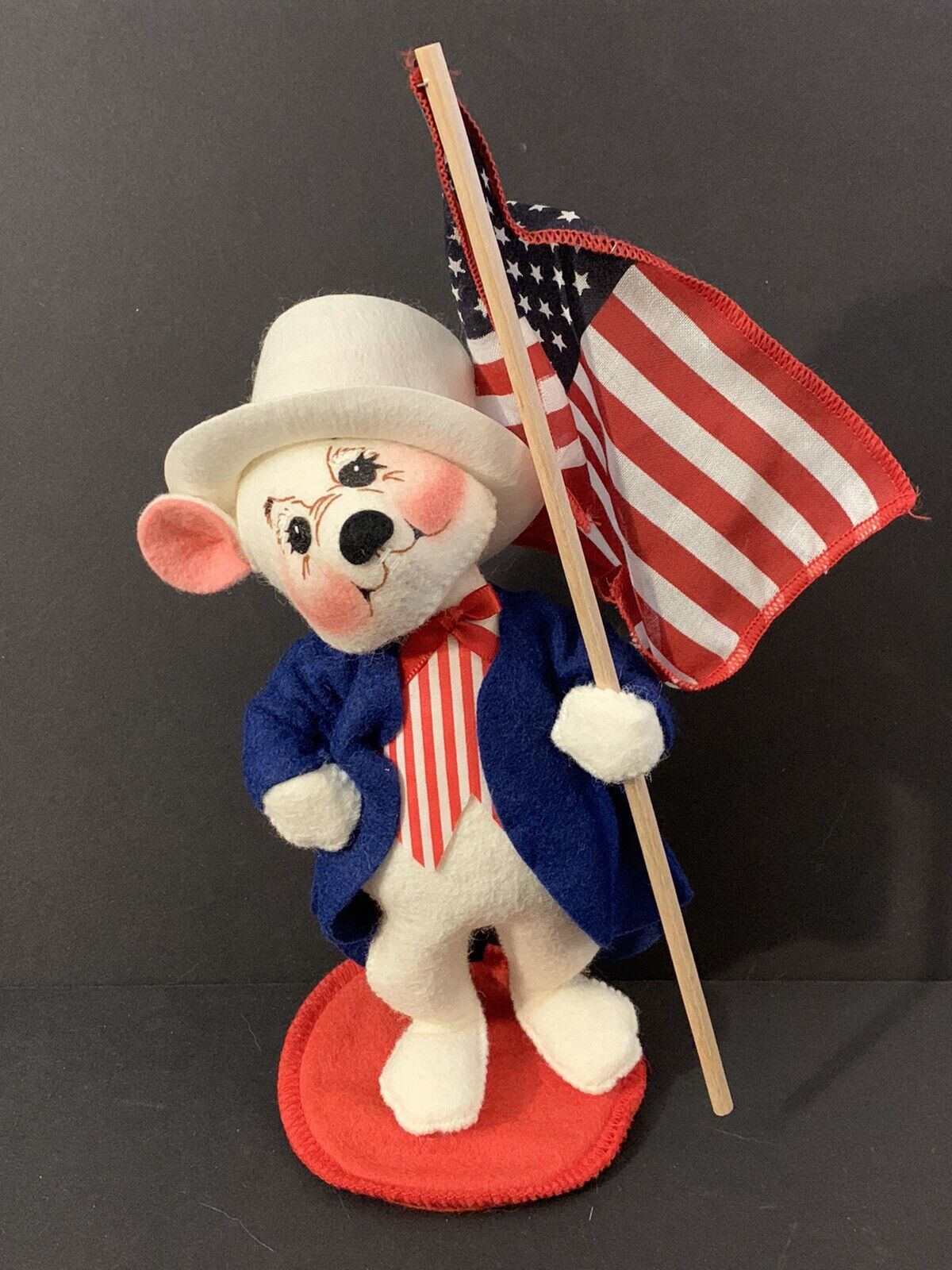 Annalee Doll 2000 Patriotic Bear Holding Flag Red White Blue 4th of July