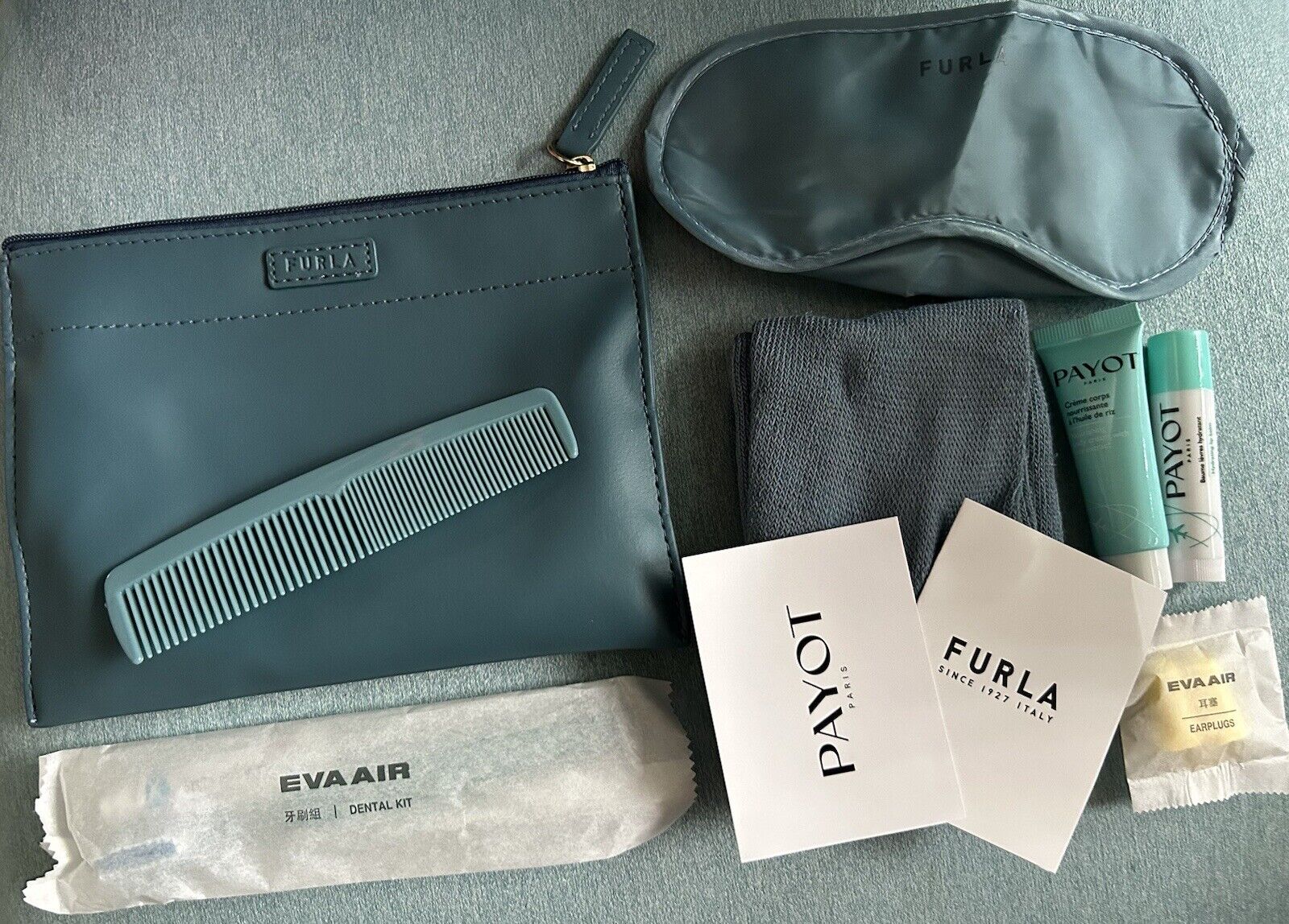 FURLA x EVA AIR Teal Amenity Bag Kit NEW