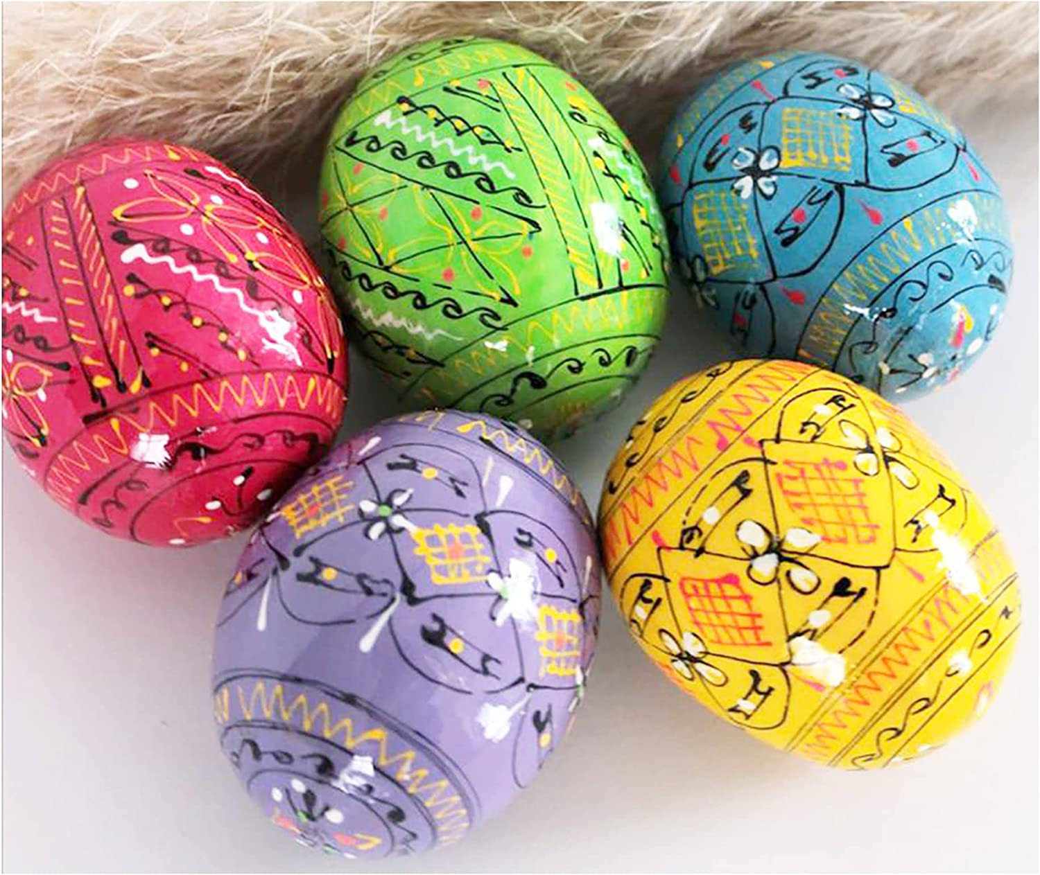 Pysanky Pisanki Hand Painted Wooden Easter Eggs Pastel Colors Ukrainian Pack of 