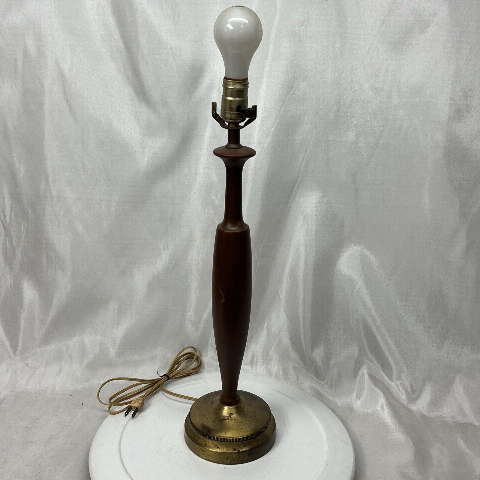 Vintage Table Lamp Mid Century Modern Art Deco Teak Brass Tall