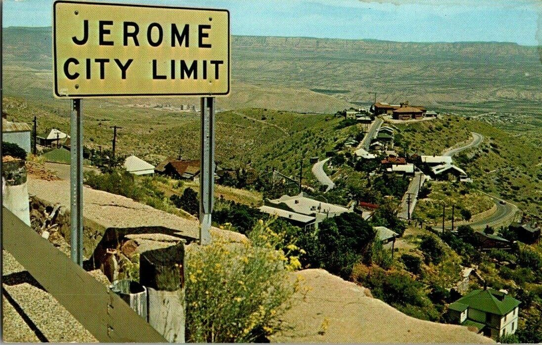 1960\'S. JEROME, AZ. JEROME CITY LIMIT SIGN. POSTCARD EP2