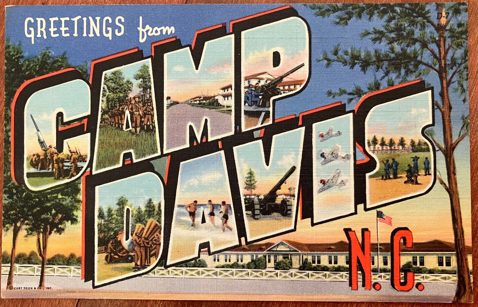 Military Base; Greetings From Camp Davis NC; Curt Teich Large Letter Linen PC