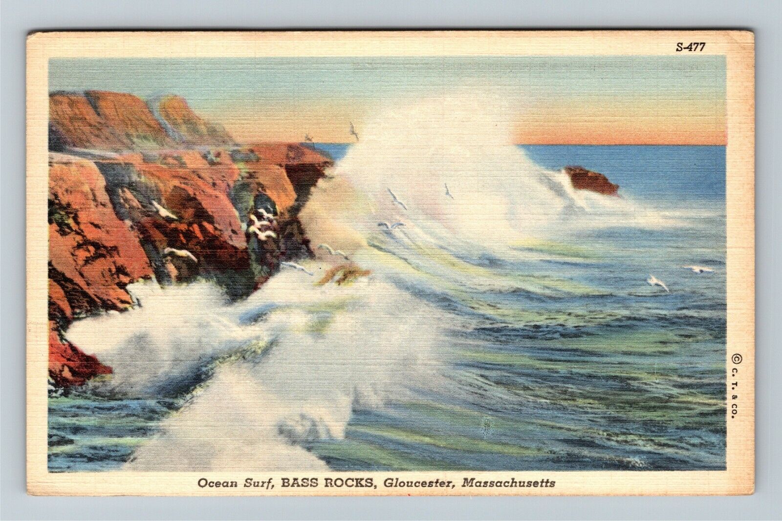 Gloucester, MA-Massachusetts, Ocean Surf, Bass Rocks, Vintage Postcard