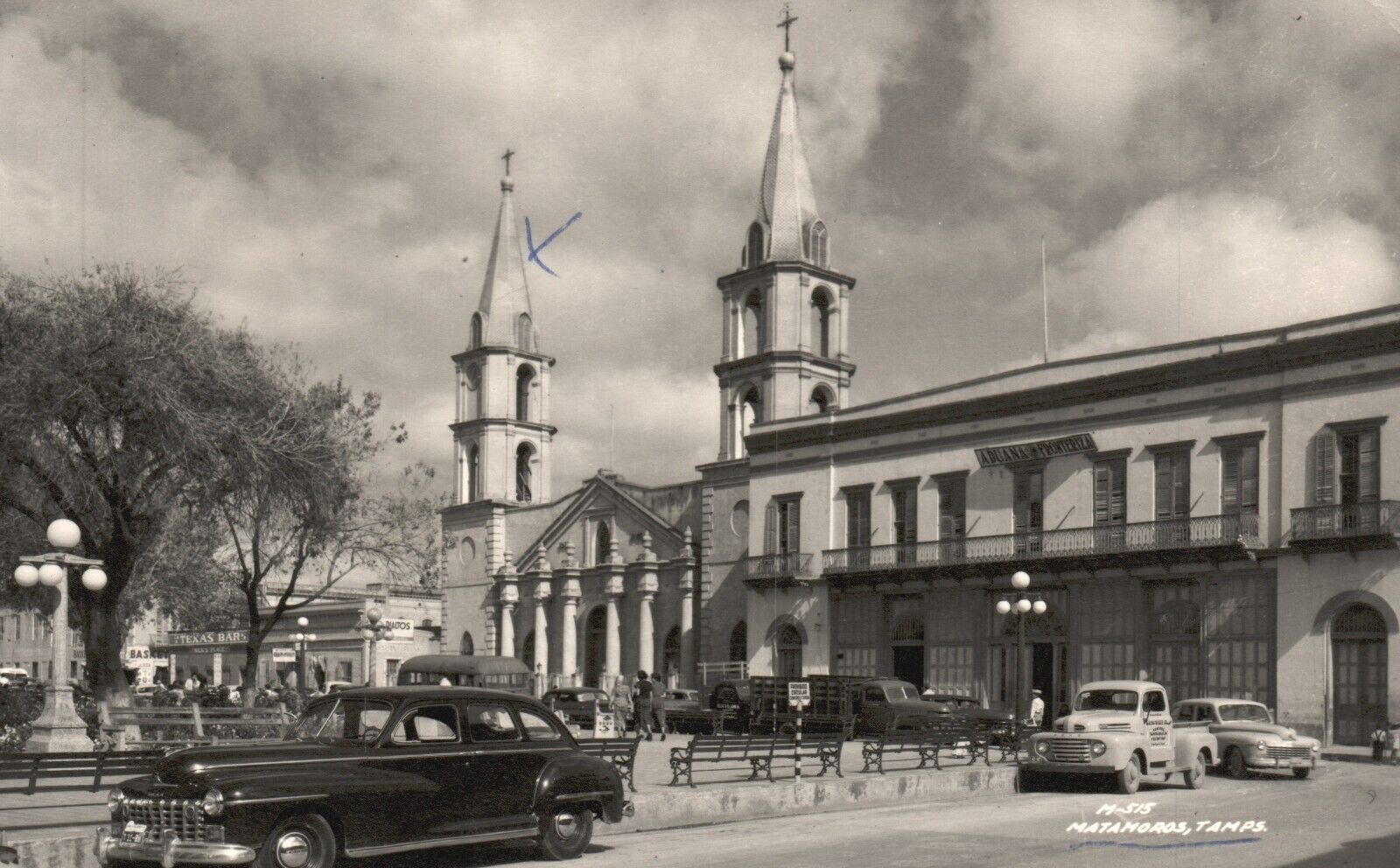 1956 Church in Matamoros Tamps 1950\'s Car & Truck RPPC Real Photo Postcard