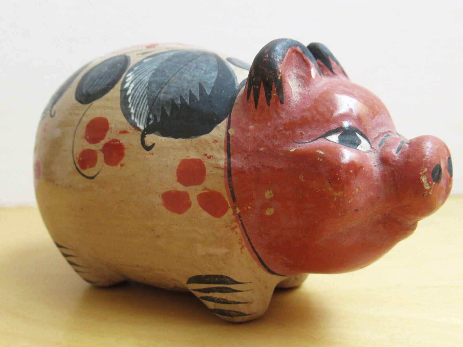 Adorable Red Faced Clay Pottery Pig Figurine 6\