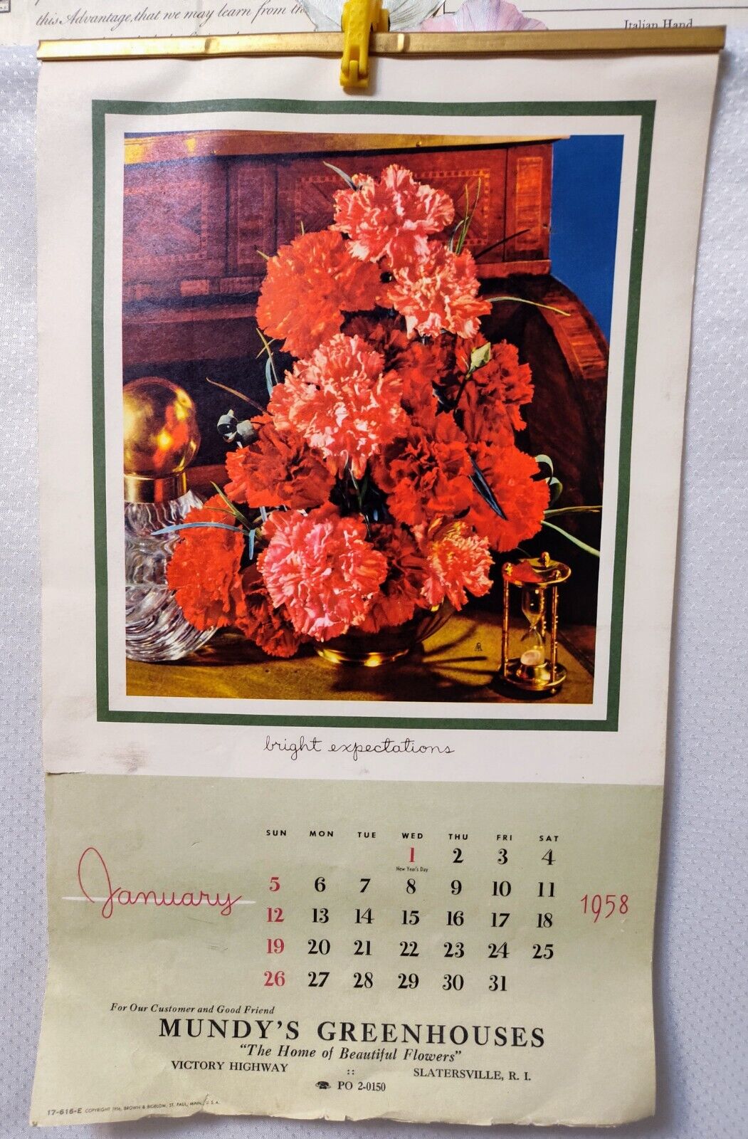 Vintage 1958 Wall Calendar*12 Floral Arrangement Pages*Colorful Flowers Theme