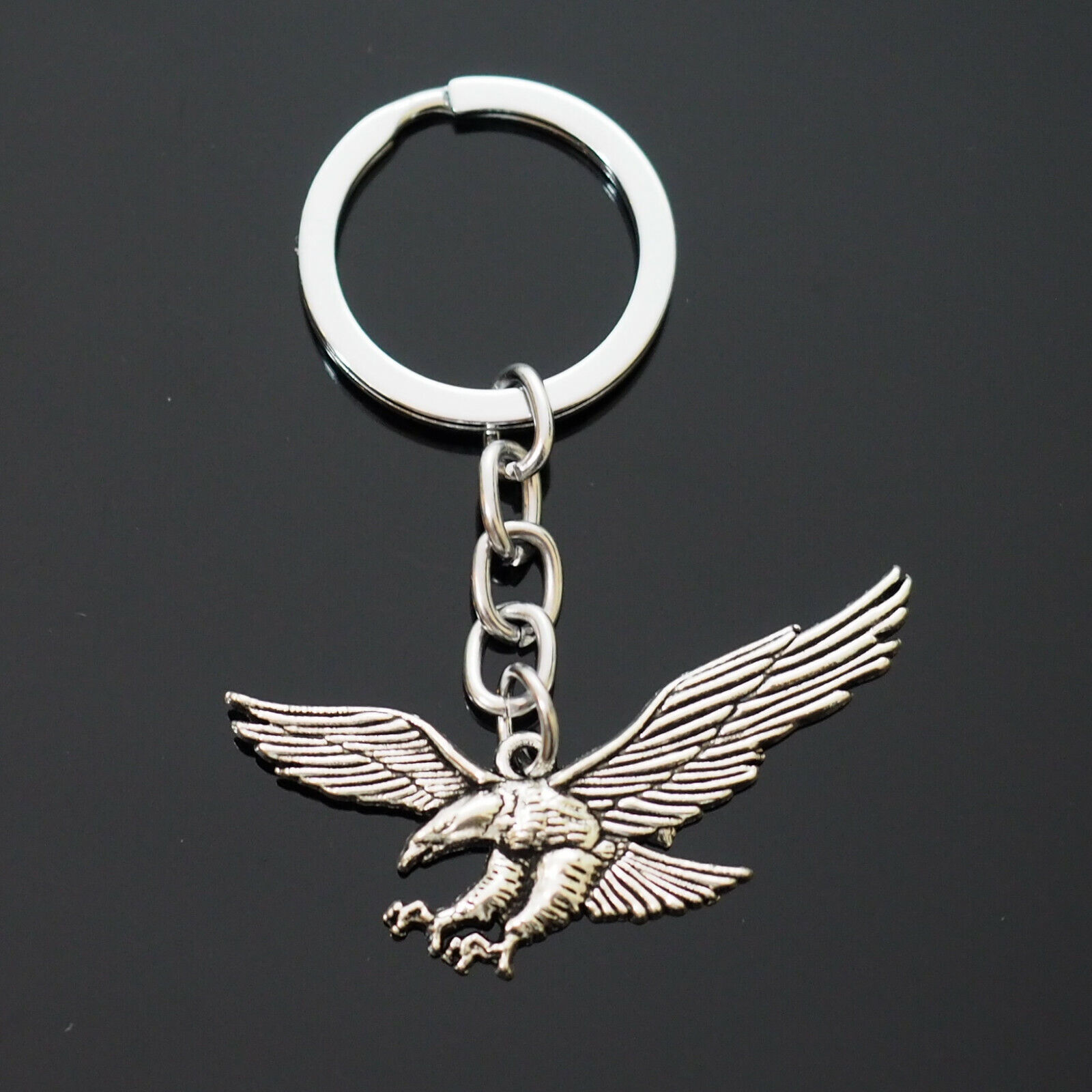 Vintage Soaring Eagle Wide Wing Claws Out Silver Charm Keychain Key Chain Gift