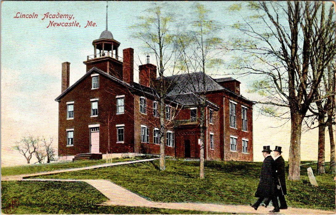 Newcastle, ME Maine LINCOLN ACADEMY Men~Topcoats LINCOLN COUNTY ca1910s Postcard