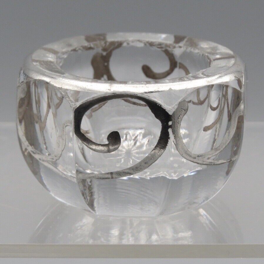Antique Silver Deposit Glass Open Salt Cellar Round Art Deco Individual
