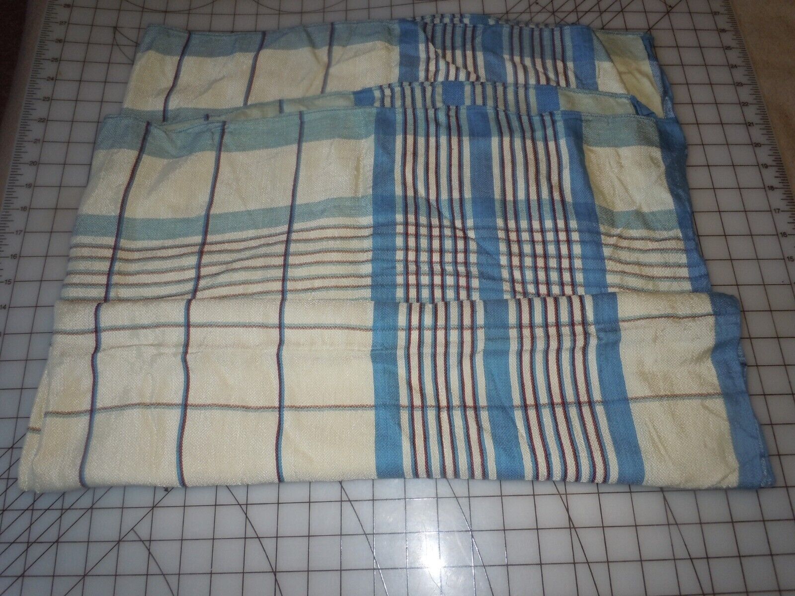 Vintage Card Table Linen Tablecloth Blue & Red Stripe