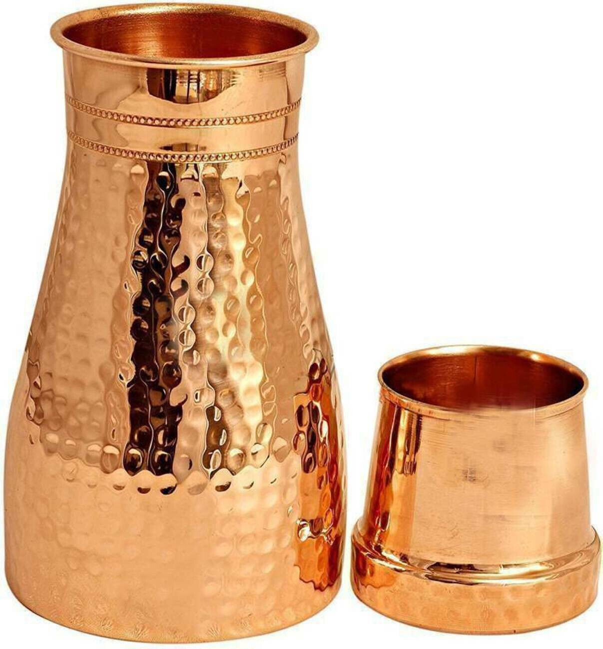 Copper Bedroom Jar Carafe Hammered Water Drinking Bottle Health Benefits 1000 ML