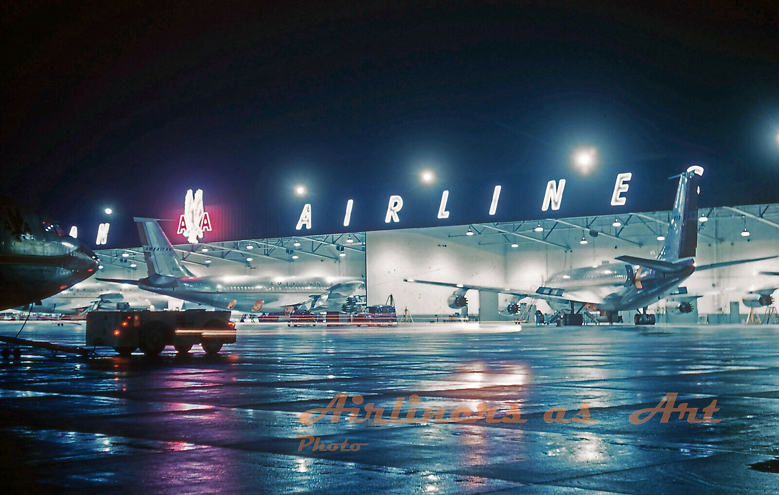 American Airlines Boeing 707s  Maintenance Hangar Night 1960 8