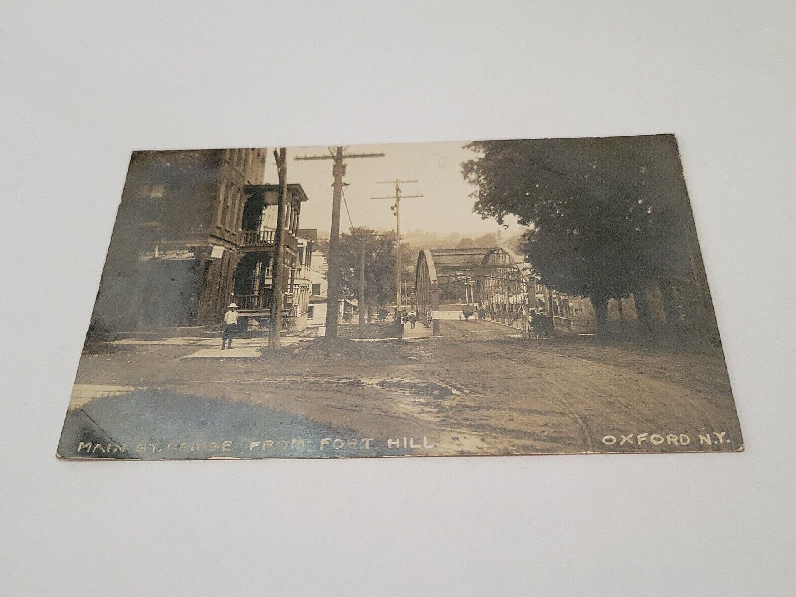 1912 Oxford NY Main St Bridge From Fort Hill Vintage RPPC Photo Postcard
