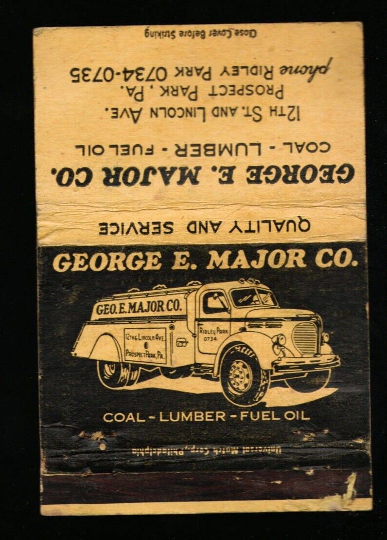 George E Major Co Prospect Park PA Coal Lumber Fuel Truck Vintage Matchbook