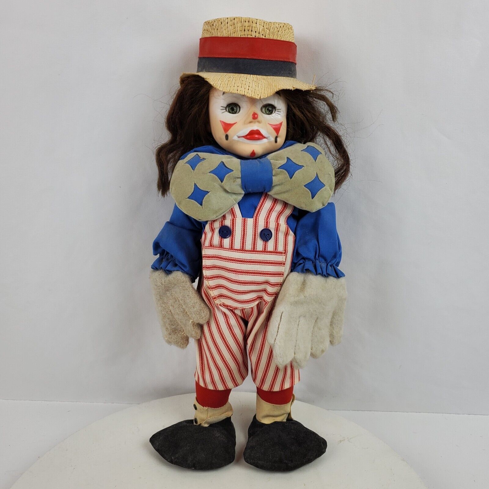 Vintage 1980s Circus Clown w/ Hat 16 Inch Tall Red White Blue Patriotic USA
