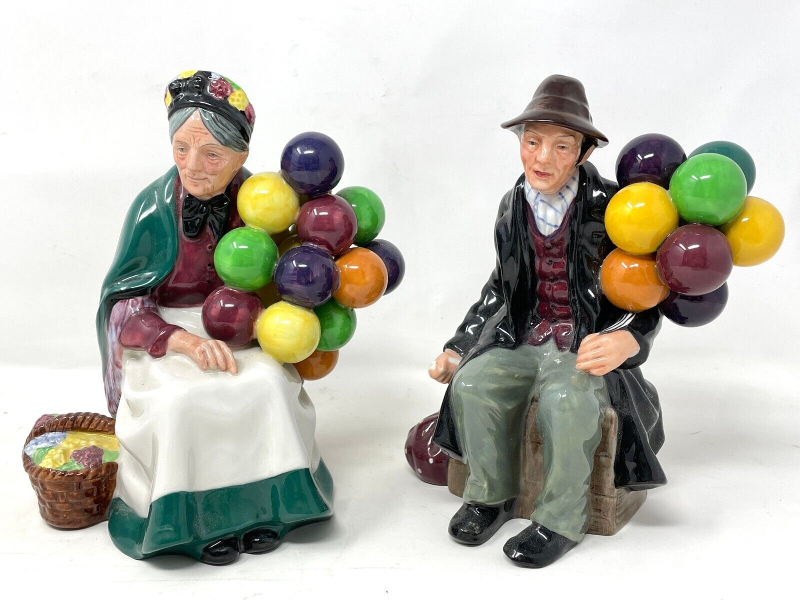 2 Royal Doulton Figurines Balloon Man HN 1954 And Old Lady Balloon Seller HN1315