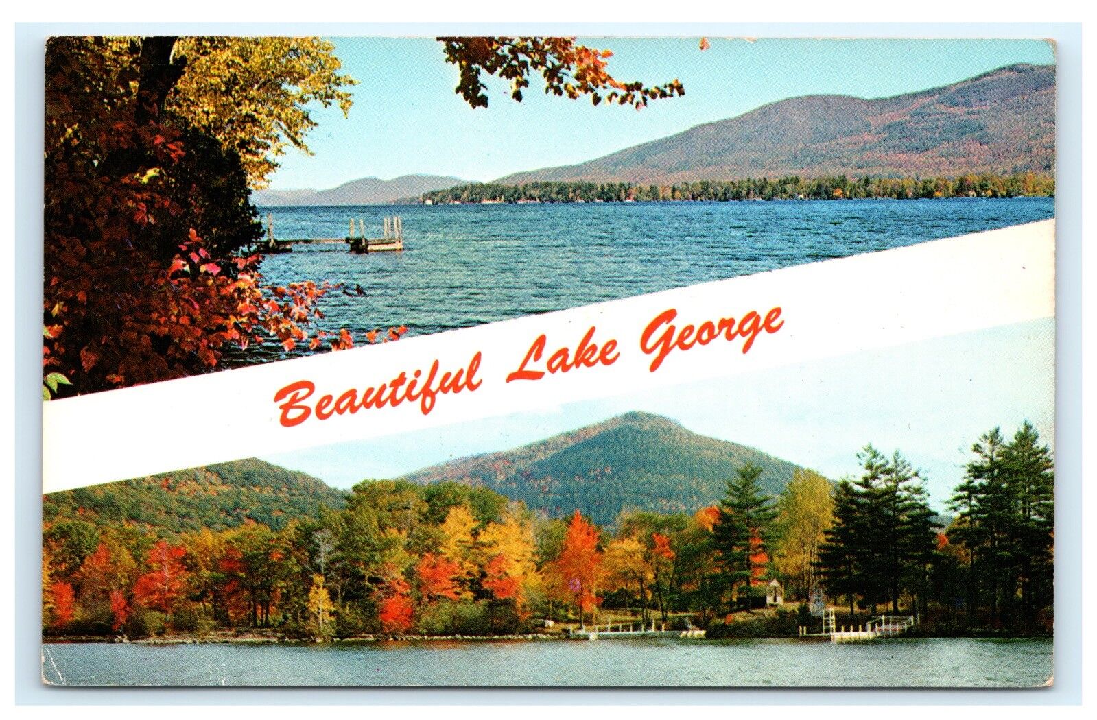 Beautiful Lake George NY Autumn Splendor Postcard Harris Bay Cleverdale Adks B10