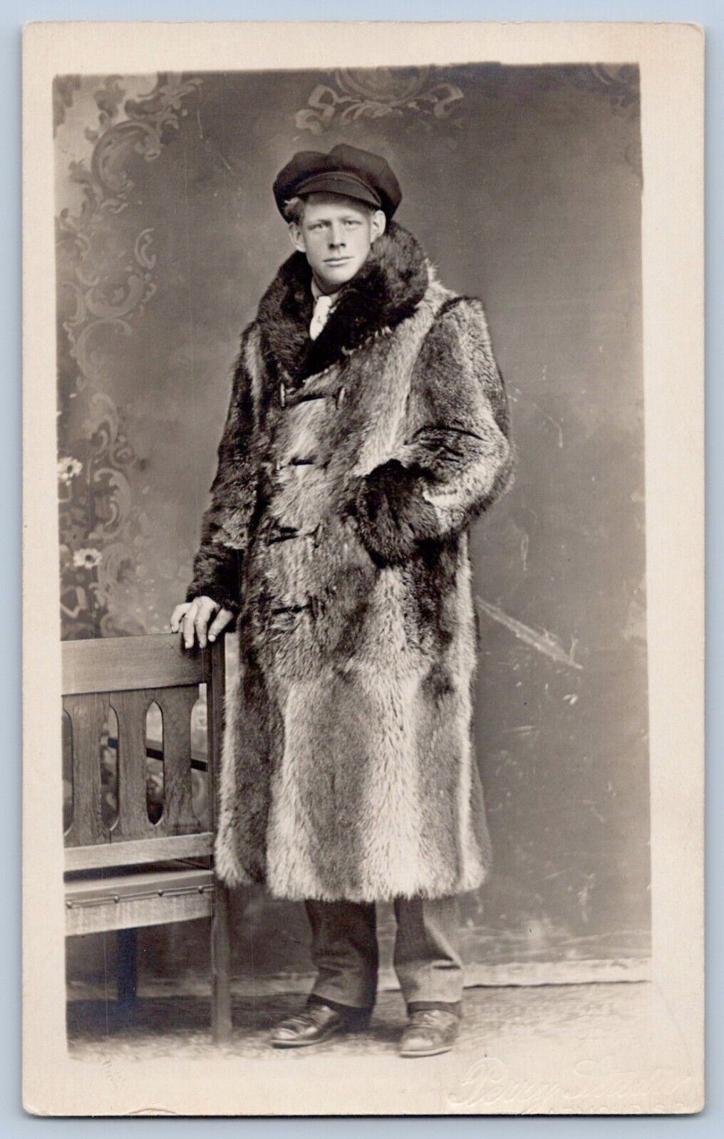 Armour South Dakota Perry Studio Man Fur Coat Real Photo Postcard RPPC 1911-22