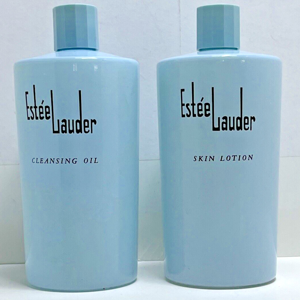 Vintage Estée Lauder Cleansing Oil & Skin Lotion Bottles Empty Blue Glass Large