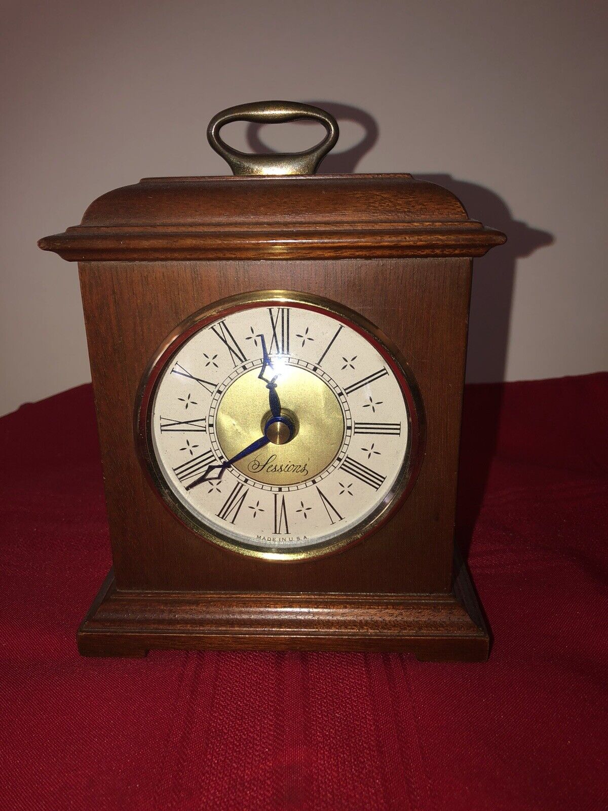 VINTAGE 6” X 5” SESSIONS WOODEN CARRIAGE STYLE CLOCK BATTERY COMP SAYS KIENZLE