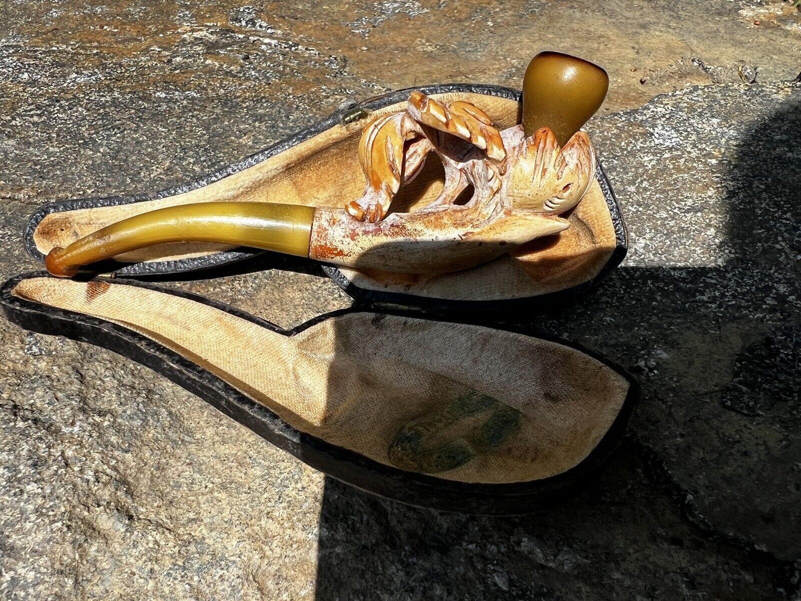 Antique  Tobacco Smoking Pipe  With Case - Came From Europe - Unknown