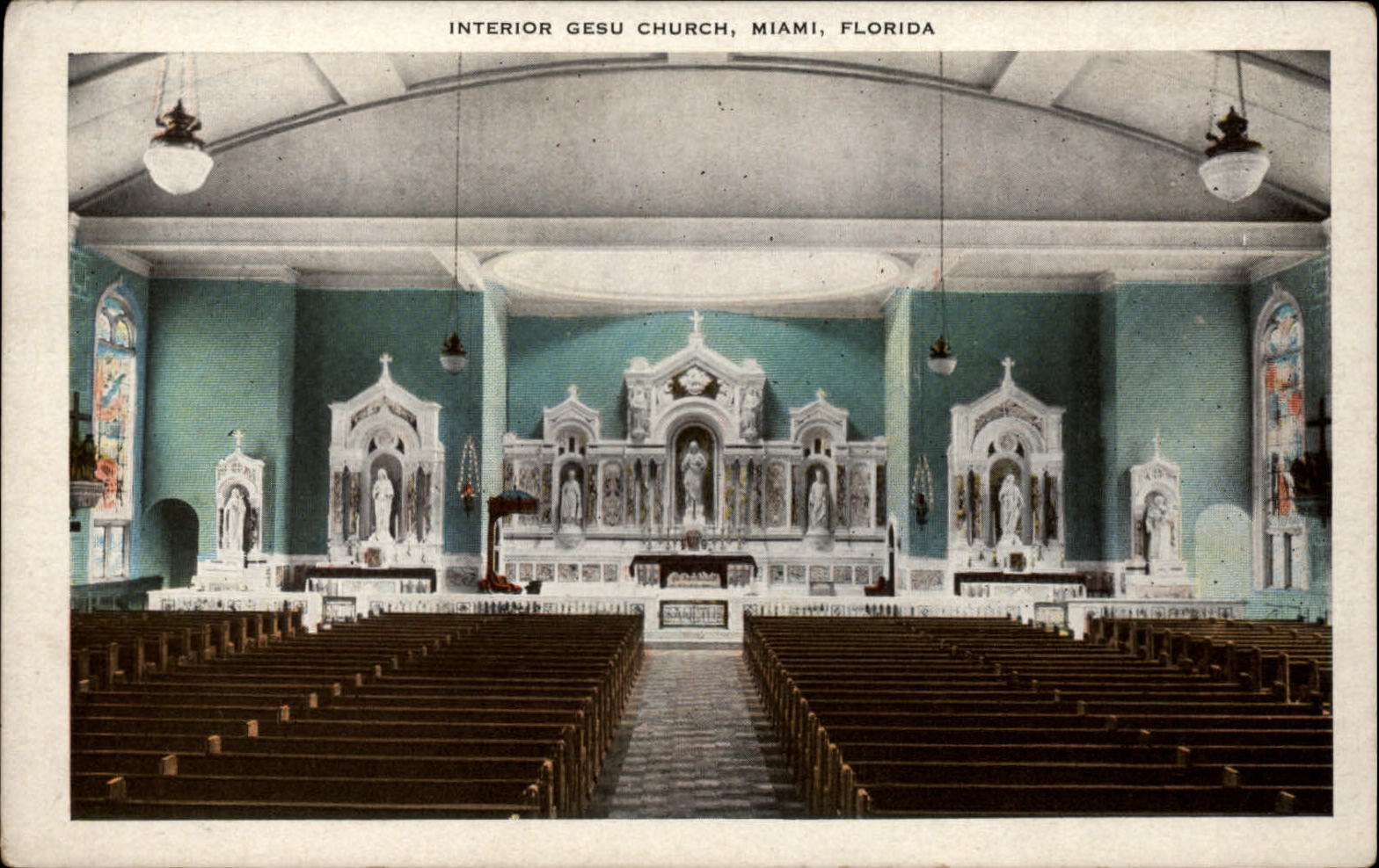Interior Gesu Church Miami Florida ~ 1920s vintage postcard