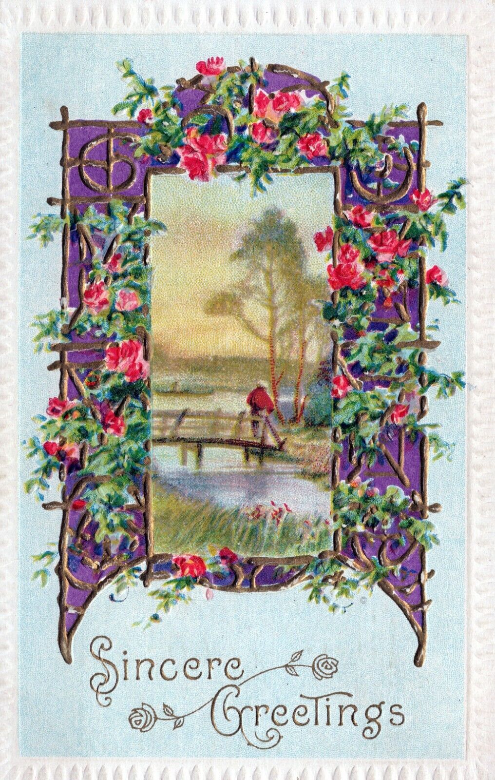 Sincere Greetings & Wishes Embossed Posted in 1912 Postcard