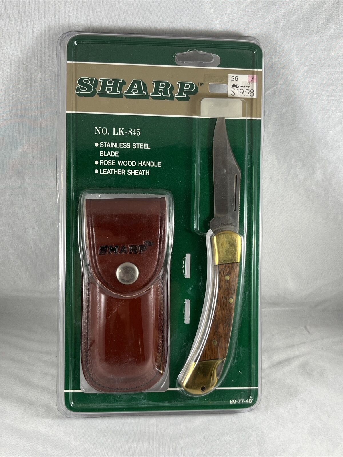Sharp LK-845 Vintage NOS Hunt Knife Rosewood Leather Sheath Stainless