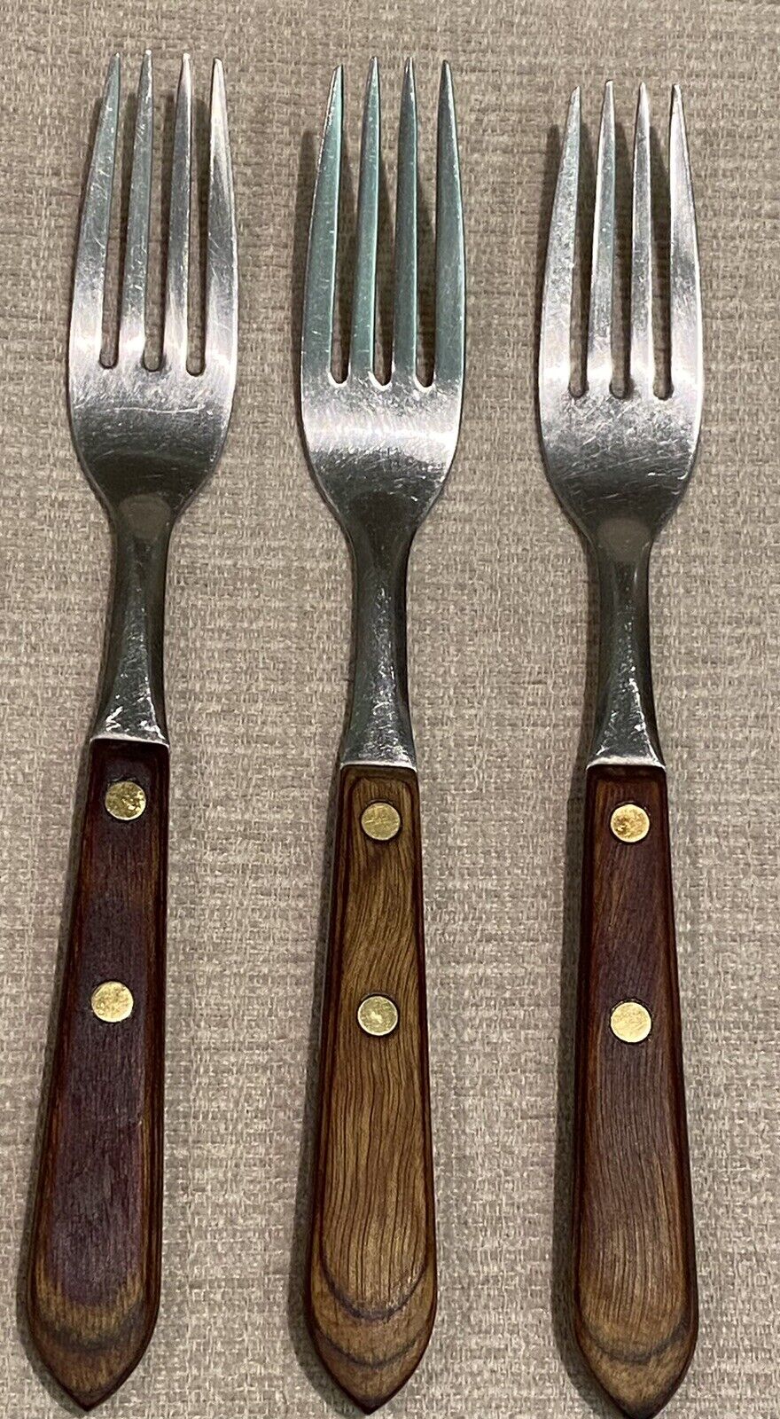 3 Pc Lot Washington Forge TOWN & COUNTRY Wood Stainless USA Dinner Forks 7 1/4\