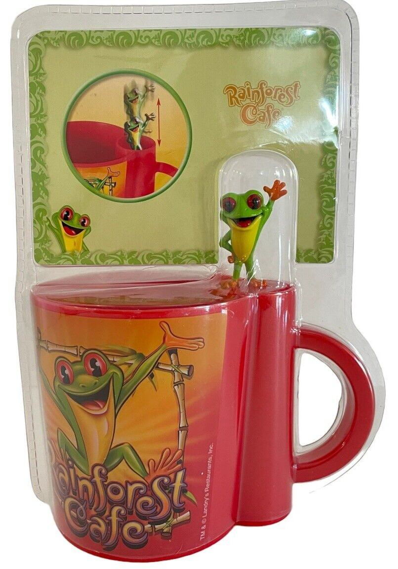 NIP Rainforest Cafe Kids Red Pop Up Cha Cha Tree Frog Cup Mug - RARE