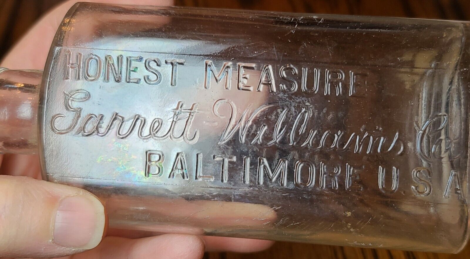Honest Measure Garrett Williams Co. Baltimore USA Embossed Bottle Vintage 