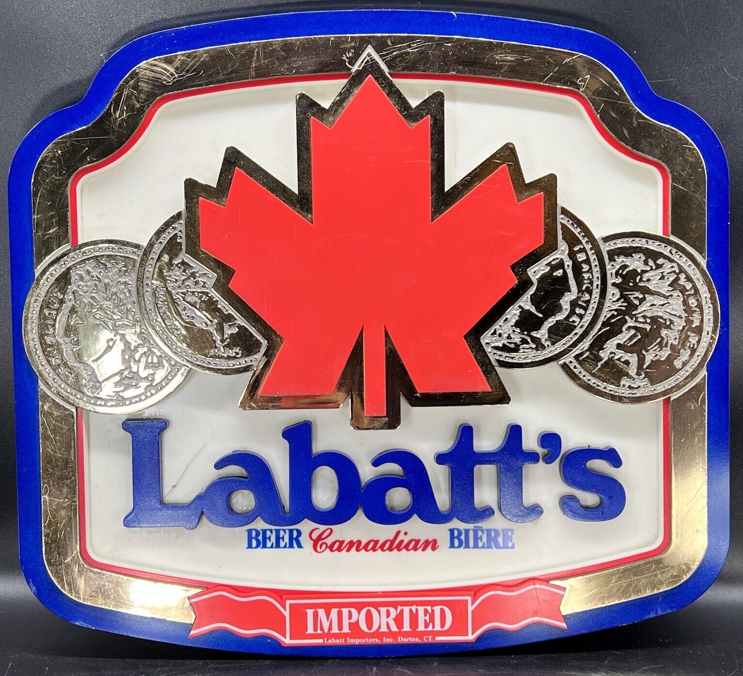 Labatt’s Canadian Beer Biēre Sign 15”X 13.5” 3D Gold Trim Plastic 1985 Vintage